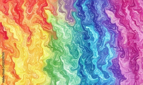 Obraz Seamless psychedelic rainbow ridged topological map pattern background texture. Trippy hippy abstract wavy swirls dopamine dressing style fashion motif. Bright colorful neon retro wallpaper