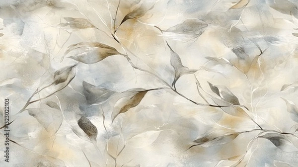 Fototapeta Artistic representation of painted leaves and branches in watercolor style