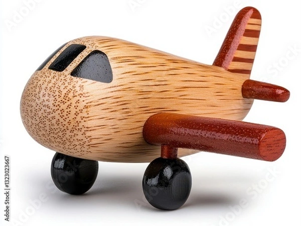 Fototapeta Adorable wooden toy airplane kit unassembled on a pure white background ideal for creative play and crafting activities