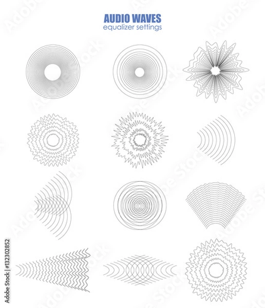 Fototapeta set audio equalizer technology, pulse musical. Audio equalizer sound wave display horizontal. abstract isolated vector illustration