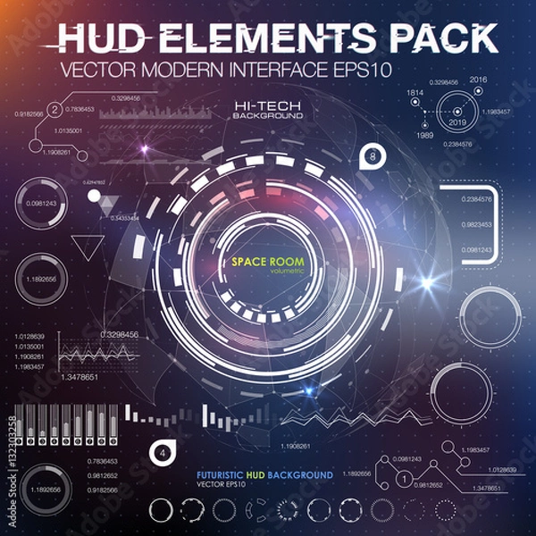 Obraz UI hud infographic interface web elements. Futuristic space thin HUD user interface. Web interface elements. Game target navigation interface hud ui design