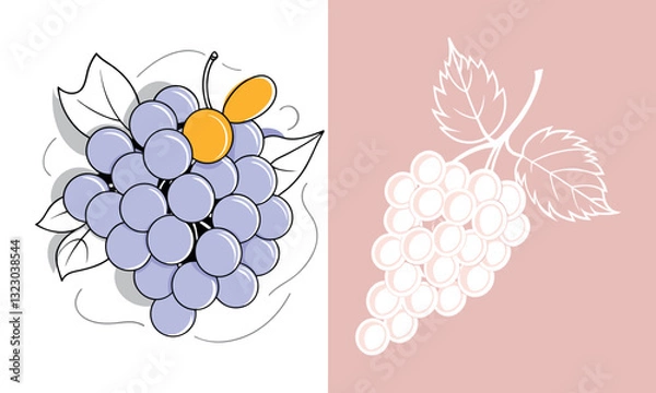 Fototapeta Hand drawn grape vine outline illustration