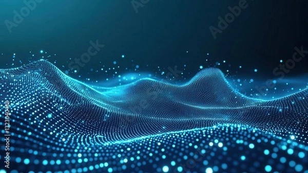 Obraz Abstract Blue Digital Particle Wave Landscape