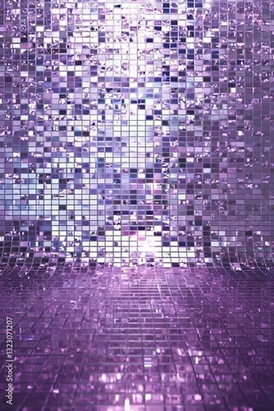 Fototapeta Ultra-realistic front-facing view of a wall covered entirely in small, perfectly symmetrical and proportional mirrored tiles, forming a seamless mosaic of reflective surfaces. 