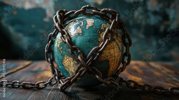 Obraz Chains of oppression a globe ensnared symbolizing global suppression and control