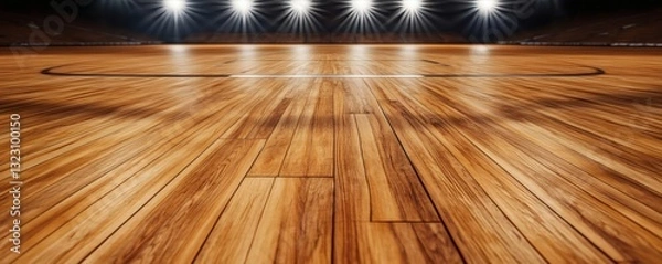 Obraz A basketball court floor shines brightly under the arena lights