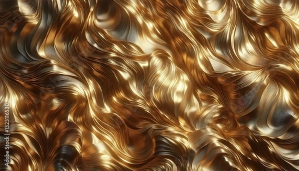 Fototapeta Golden hair texture swirls in a wavy, liquid gold flow pattern