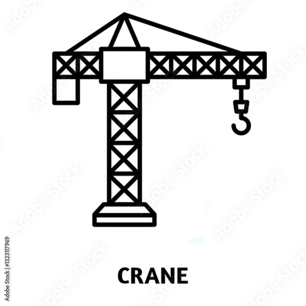 Fototapeta crane hook editable stroke outline icon isolated on white background flat vector illustration, black outline, Pixel perfect