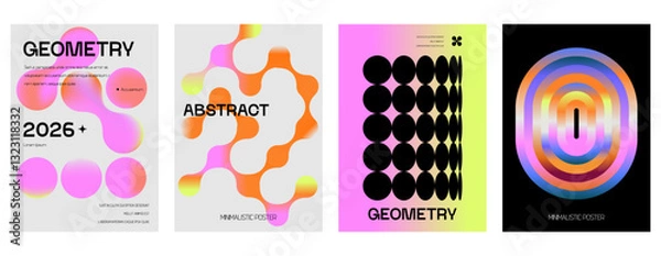 Fototapeta Posters with gradient minimalistic basic figures, extraordinary graphic assets of geometrical shape.  Modern minimal colorful print brutalist.