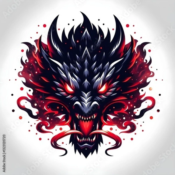Fototapeta Dragon with red and black color with plain background
