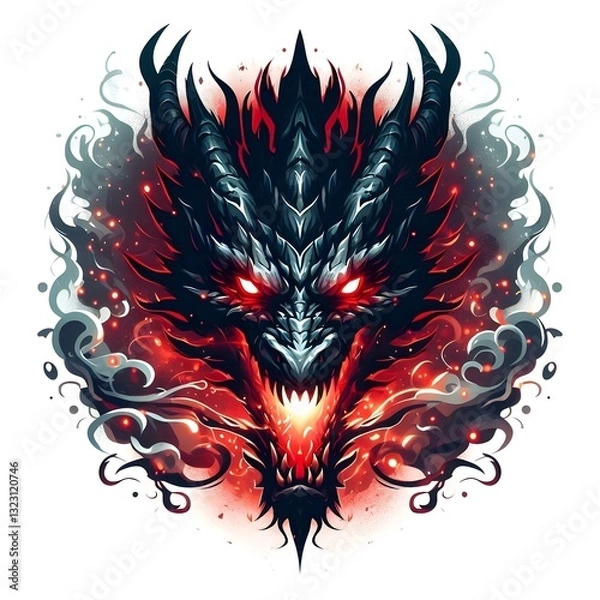 Fototapeta Dragon with red and black color with plain background