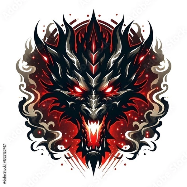 Fototapeta Dragon with red and black color with plain background