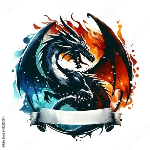 Fototapeta Dragon with red and black color with plain background