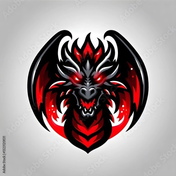 Fototapeta Dragon with red and black color with plain background