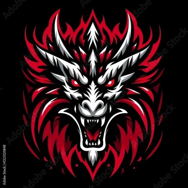 Fototapeta Dragon with red and black color with plain background