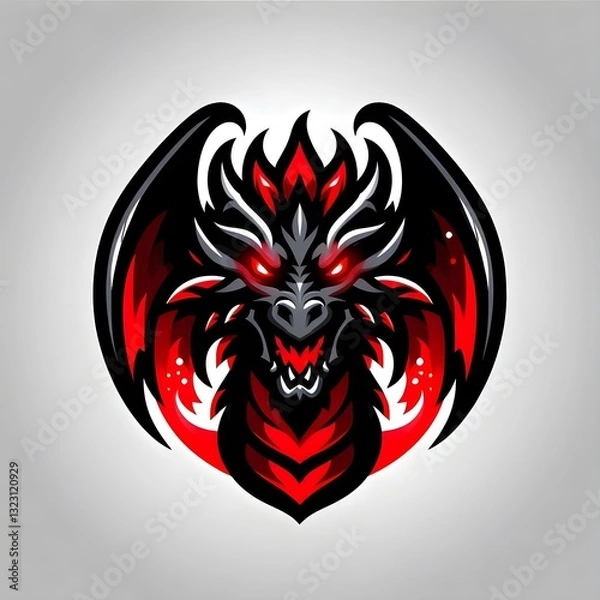 Fototapeta Dragon with red and black color with plain background