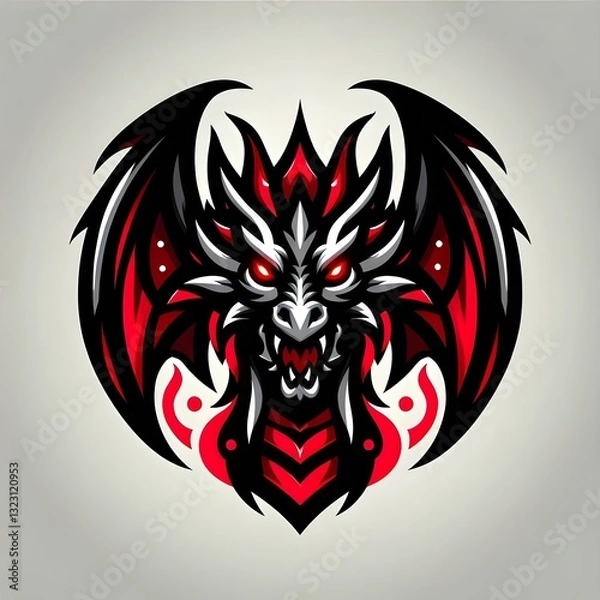 Fototapeta Dragon with red and black color with plain background