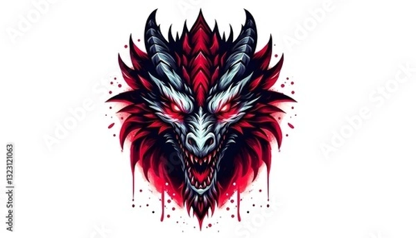Fototapeta Dragon with red and black color with plain background
