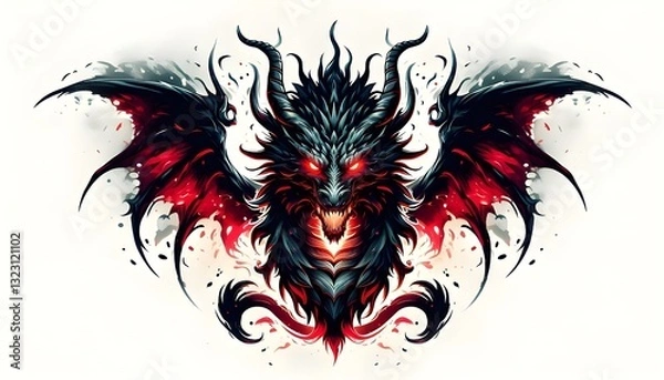Fototapeta Dragon with red and black color with plain background