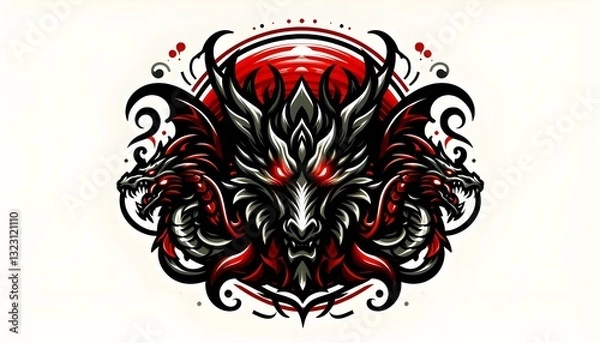 Fototapeta Dragon with red and black color with plain background
