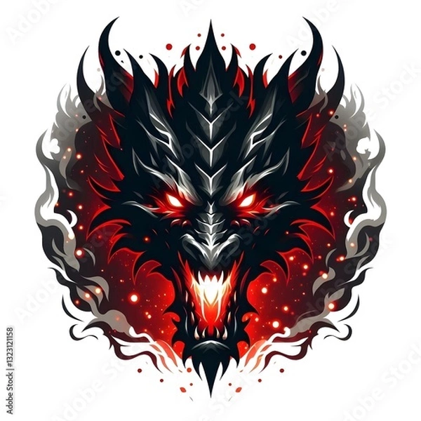 Fototapeta Dragon with red and black color with plain background