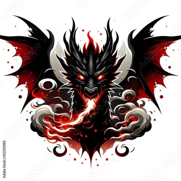 Fototapeta Dragon with red and black color with plain background