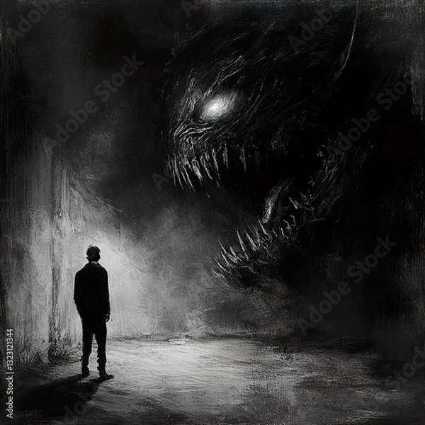 Fototapeta Confronting the Shadow: A Surreal Monochrome Painting
