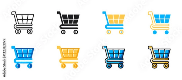 Fototapeta Shopping cart ecommerce icon. Simple and modern vector illustration representing online shopping, digital retail, add to cart, purchase, checkout, and consumer buying activity.