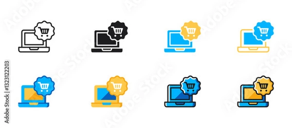 Fototapeta Online shopping ecommerce icon. Vector illustration of digital buying concept with shopping cart and mobile device. Suitable for business, marketing, and retail-related designs.