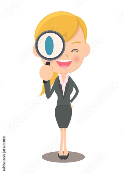 Fototapeta 虫眼鏡を持つ女性会社員