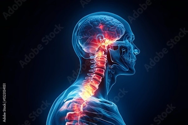 Fototapeta a human body with visible brain and spine structure.