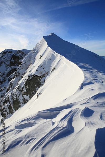 Obraz The climber climbs to the top of the mountain in the Carpathians