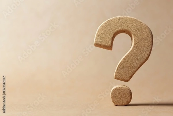 Fototapeta a wooden question mark on a beige background.