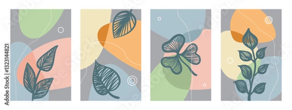 Fototapeta Creative minimalist hand draw Abstract art background. Modern aesthetic illustrations. Bohemian style Collection of contemporary artistic Design for wall decoration, postcard, poster, brochure