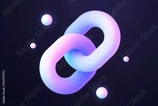 Fototapeta Abstract 3D chain links concept with floating spheres on a dark background creates modern design