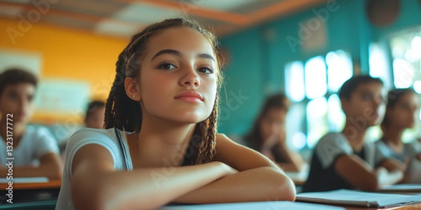 Fototapeta Student engagement in classroom learning school photography indoor eye-level educational concept