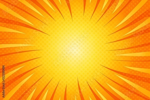 Fototapeta Comic explosion background with radial lines and halftone effect creating a dynamic burst design