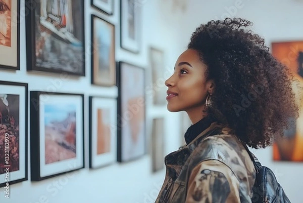 Obraz a woman viewing art in a gallery.