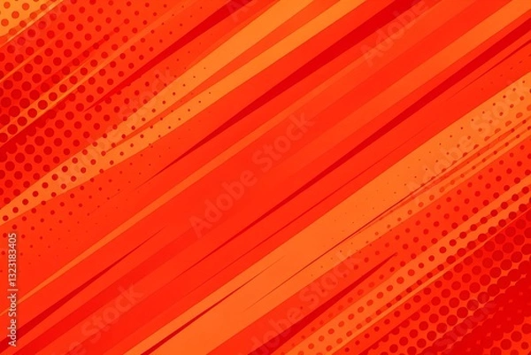 Fototapeta Dynamic orange comic book background with halftone dots and diagonal speed lines pattern design