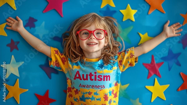 Obraz A girl wearing Autism Awareness Day t-shirt