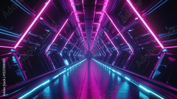 Fototapeta A futuristic tunnel with vibrant neon lights and geometric shapes