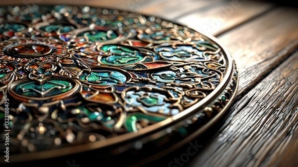 Fototapeta An ornate and colorful design on a wooden table