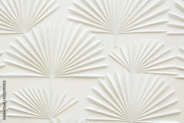 Fototapeta Seamless delicate metallic silver fan palm designs on soft ivory, refined Art Deco pattern, sophisticated high-end botanical elegance