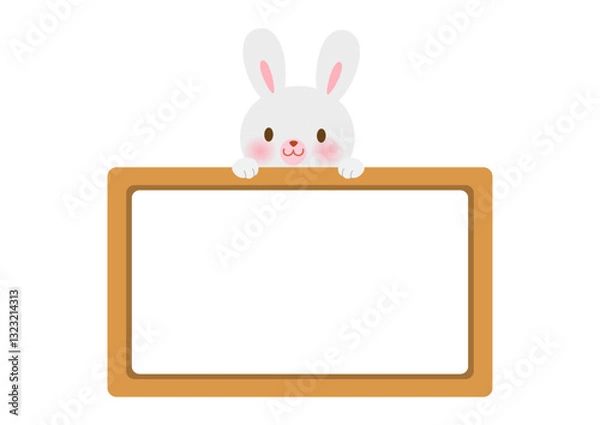 Obraz Cute bunny with board frame template design element.