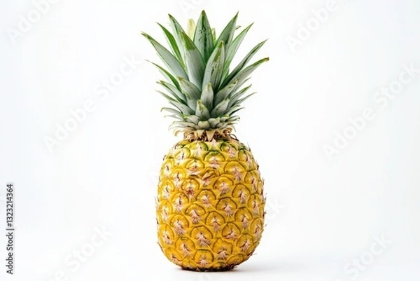Fototapeta A fresh whole pineapple resting on a simple white background