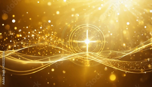 Fototapeta Abstract technology power and energy flow concept background, minimalist design with glow light and bokeh, generative AI.