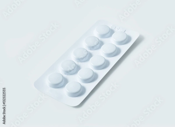 Fototapeta Aluminium blister pack of pills. The capsules are packaged in blisters, isolated on a white background. Disease. Flu. Medications.