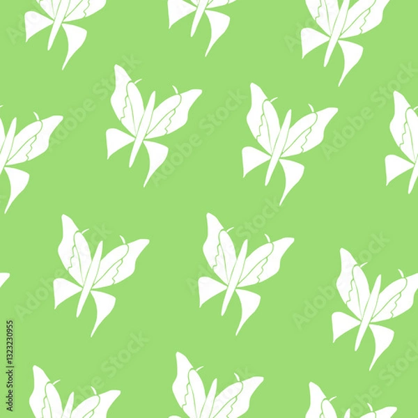 Fototapeta Seamless pattern of white butterflies on a green background