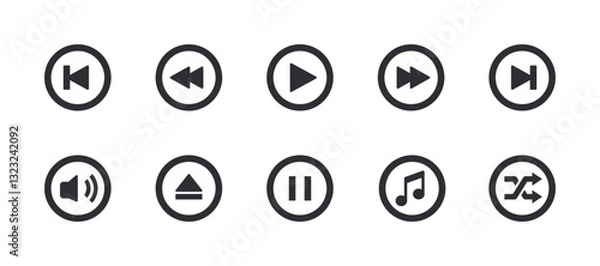 Fototapeta Set of Play Music Control Solid Icons. Pause, Rewind, Forward, Stop. Pixel Perfect.