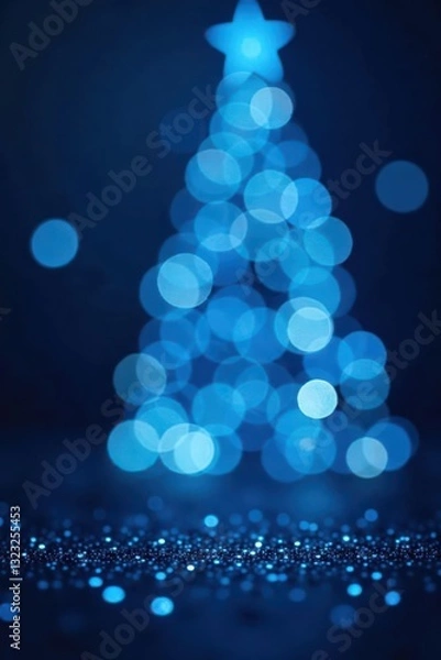 Fototapeta Sparkling blue bokeh, glittering lights, festive backdrop, season, blur